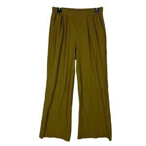 Zara‎ Pants Womens Medium Olive Green Elastic Waistband Wide Flowing Trousers